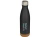 Бутылка для воды Cove из нержавеющей стали с двойными стенками и вакуумной изоляцией, объемом 500 мл, с пробковыми деталями - сплошной черный