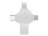 USB-флешка на 32 Гб 4 в 1 поворотный механизм, c дополнительными разъемами MicroUSB, TypeC и Lightning, серебристый
