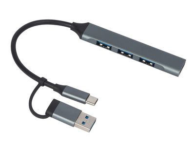 USB-хаб «Link» с коннектором 2-в-1 USB-C и USB-A, 2.0/3.0, серый