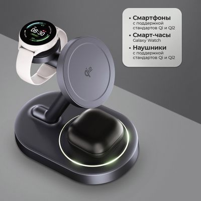 Беспроводная зарядная станция 3 в 1 MagSafe QI2 NEO Galaxy, черная, Deppa
