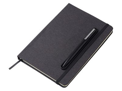Набор блокнот А5 с магнитным держателем для ручки и подставкой для телефона и металлической шариковой ручкой "NotaBene", черный