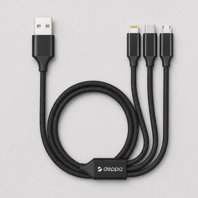 Дата-кабель&nbsp;3&nbsp;в&nbsp;1:&nbsp;micro&nbsp;USB,&nbsp;USB-C,&nbsp;Ligthning,&nbsp;алюминий,&nbsp;1.2м,&nbsp;черный,&nbsp;Deppa
