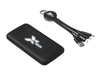 Набор из внешнего акуумулятора и универсального кабеля с подсветкой лого «Reserve LED», 10000mAh, черный