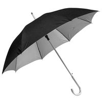Зонт-трость SILVER, пластиковая ручка, полуавтомат, черный, серебристый