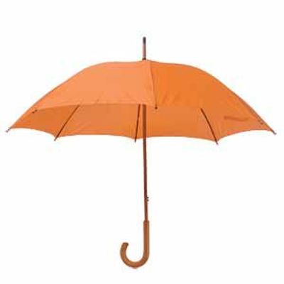 Зонт-трость механический, деревянная ручка, оранжевый