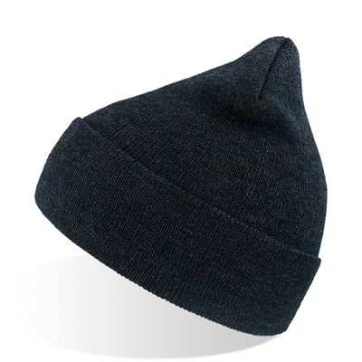Шапка вязаная  двойная WIND с отворотом, темно-синий меланж