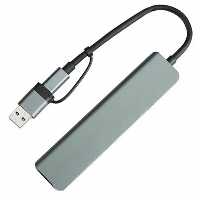 USB-хаб STEM 7 в 1, серый, алюминий