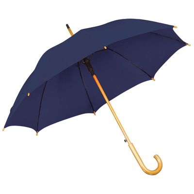 Зонт-трость с деревянной ручкой, полуавтомат; синий; D=103 см, L=90см; 100% полиэстер, синий