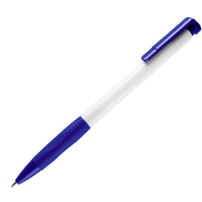 N13, ручка шариковая с грипом, пластик, белый, темно-синий, белый, темно-синий