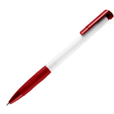 N13, ручка шариковая с грипом, пластик, белый, красный, белый, красный