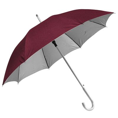 Зонт-трость SILVER, пластиковая ручка, полуавтомат, бордовый, серебристый