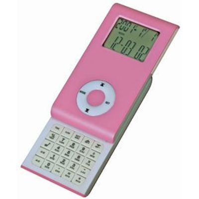Калькулятор раздвижной с календарем и часами, розовый