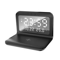 Настольные часы "Smart Time" с беспроводным (15W) зарядным устройством, будильником и термометром, со съёмным дисплеем, черный