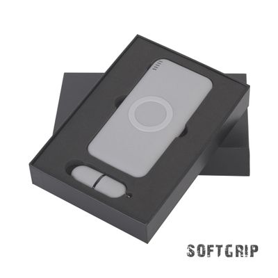 Набор "Камень" на 2 предмета, 8000 mAh /16Gb, с покрытием soft grip, серый