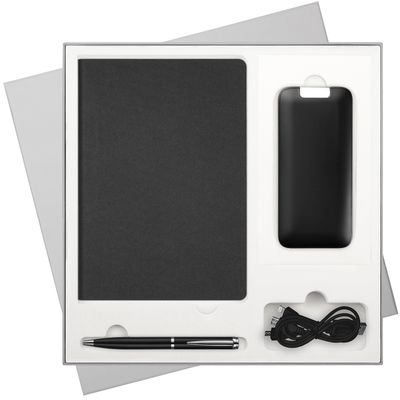 Подарочный набор Moon river, черный (ежедневник, ручка, аккумулятор)